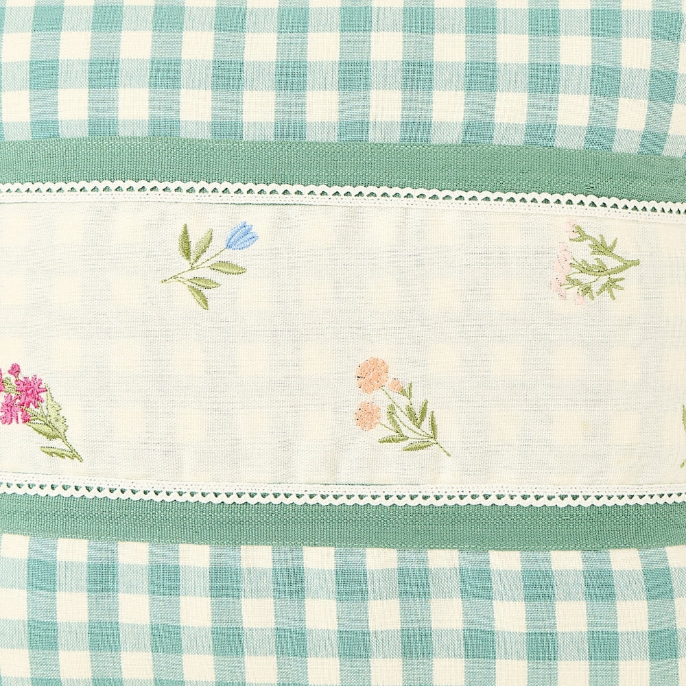 Petal Plaids Embroidered 100% Cotton Cushion Cover, Pack of 3