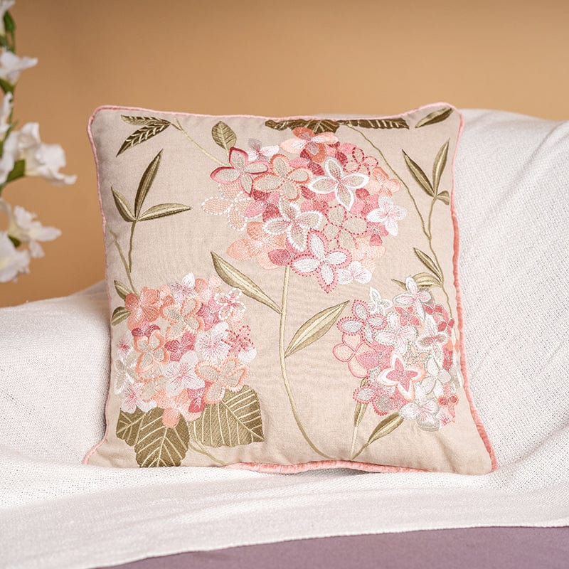 Embroidered Decorative Cushion Cover, Hydrangea