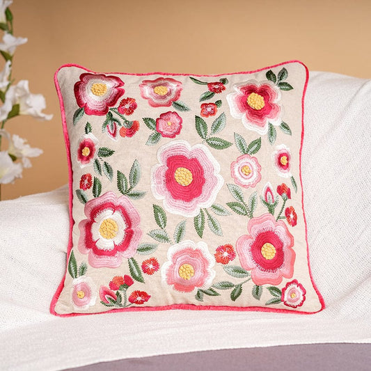 Embroidered Decorative Cushion Cover, Pink floral