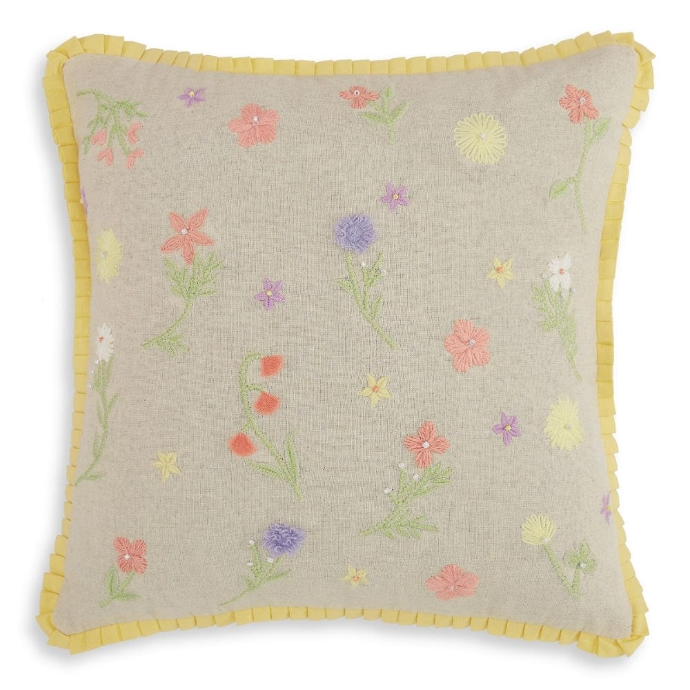 Embroidered Decorative Cushion Cover, Meadow Whimsy