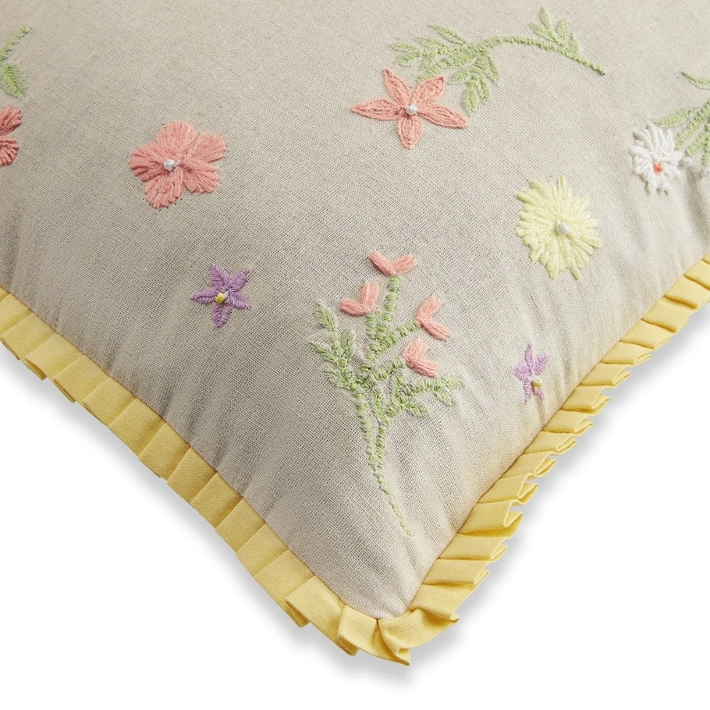 Embroidered Decorative Cushion Cover, Meadow Whimsy
