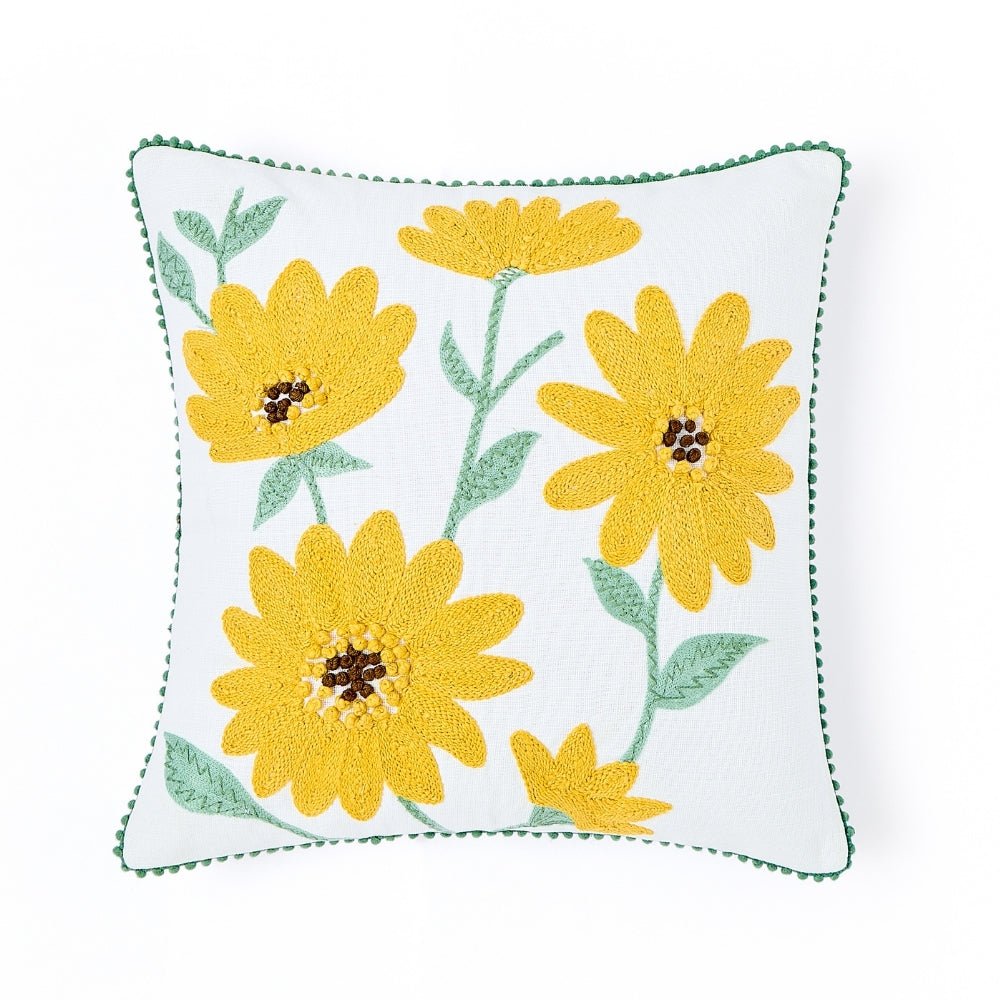 Canopy Gold Embroidered Cushion Cover Pack of 1, Mustard - Cushion Covers | haus & kinder