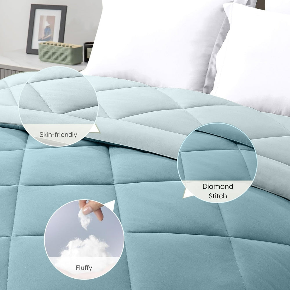 Comfy Flip Solid Reversibe Comforter, Sky & Denim