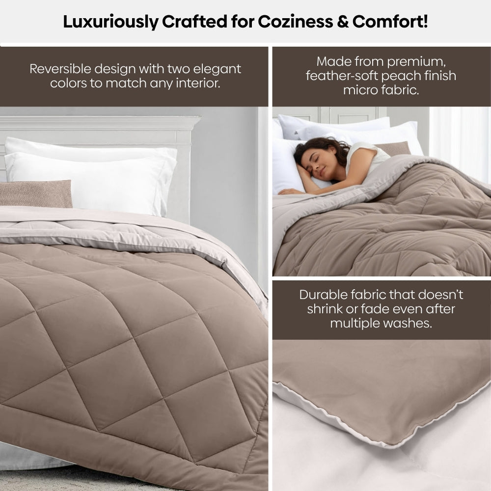 Comfy Flip Solid Reversibe Comforter, Sand & Coco