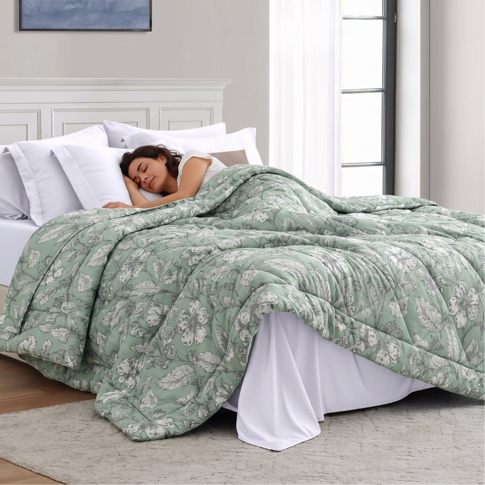 Garden Grace Printed Double Size Comforter, Sage Green - Comforter | haus & kinder