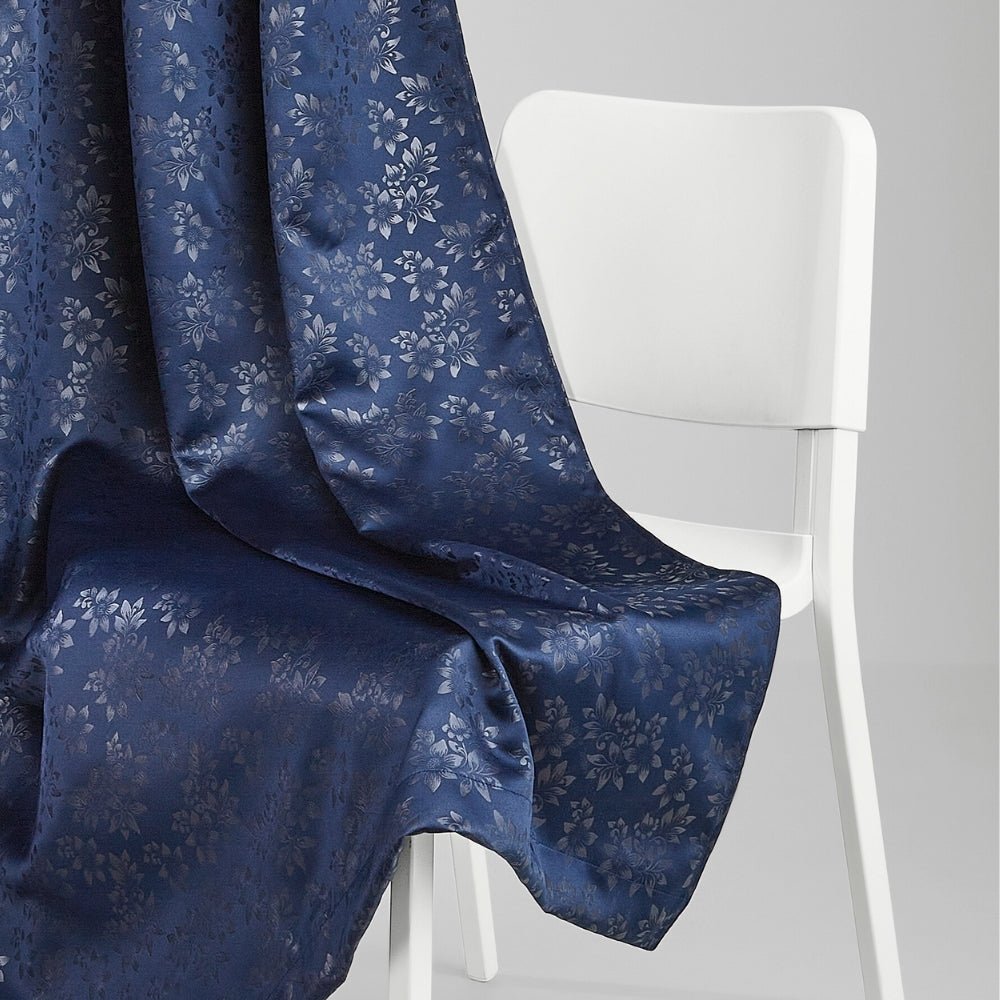 Blackout Solid With Embossed Design Elysian Bloom Pack Of 2 Curtain, Navy - Blackout Curtains | haus & kinder