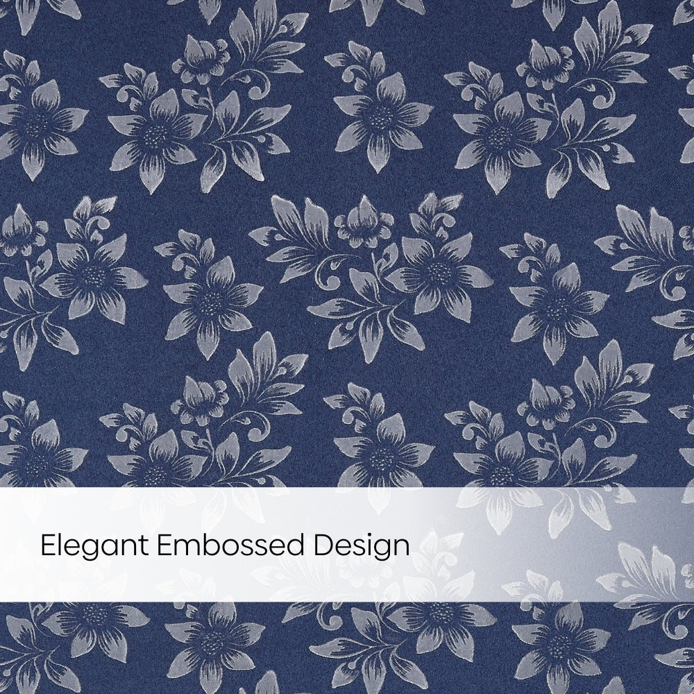 Blackout Solid With Embossed Design Elysian Bloom Pack Of 2 Curtain, Navy