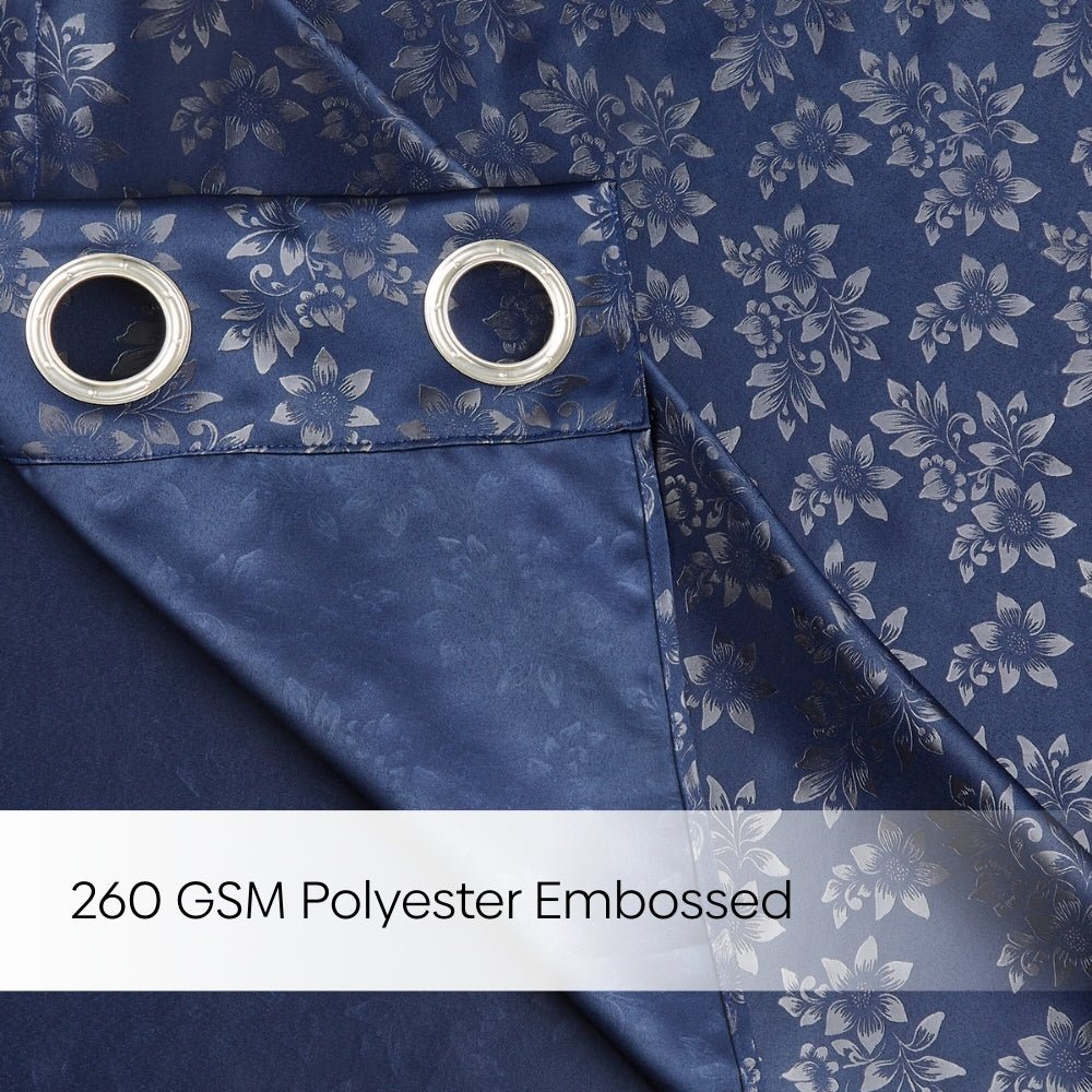 Blackout Solid With Embossed Design Elysian Bloom Pack Of 2 Curtain, Navy - Blackout Curtains | haus & kinder