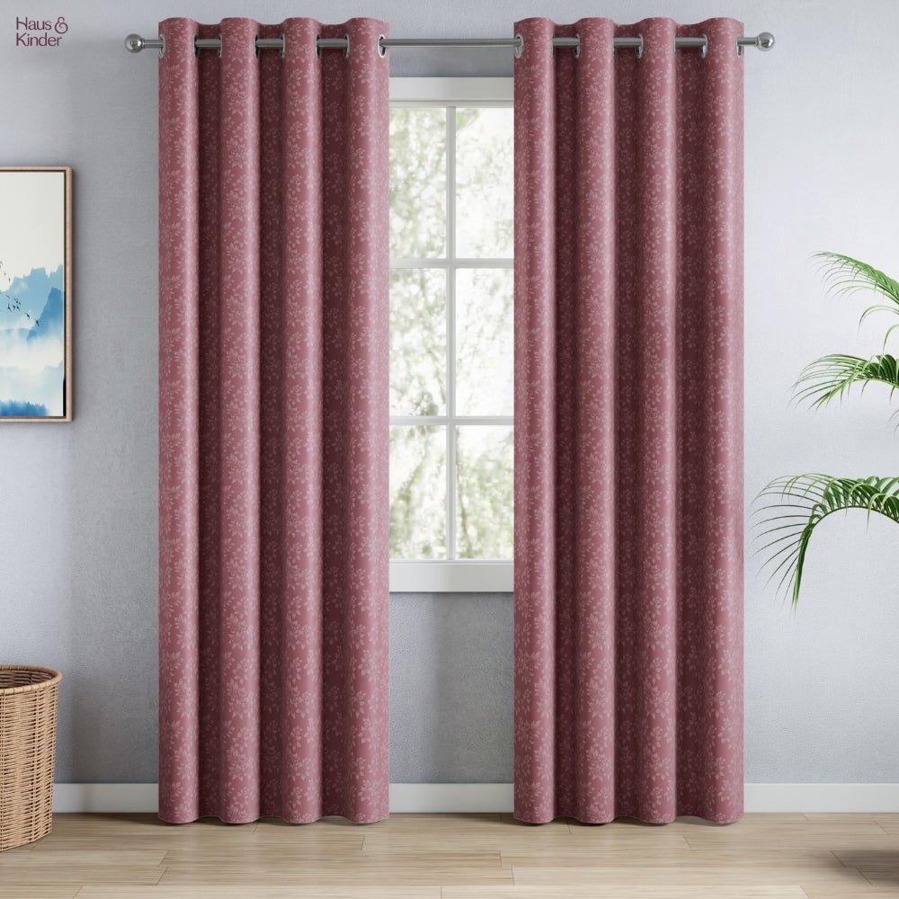 Blackout Solid With Embossed Design Elysian Bloom Pack Of 2 Curtain, Rose - Blackout Curtains | haus & kinder