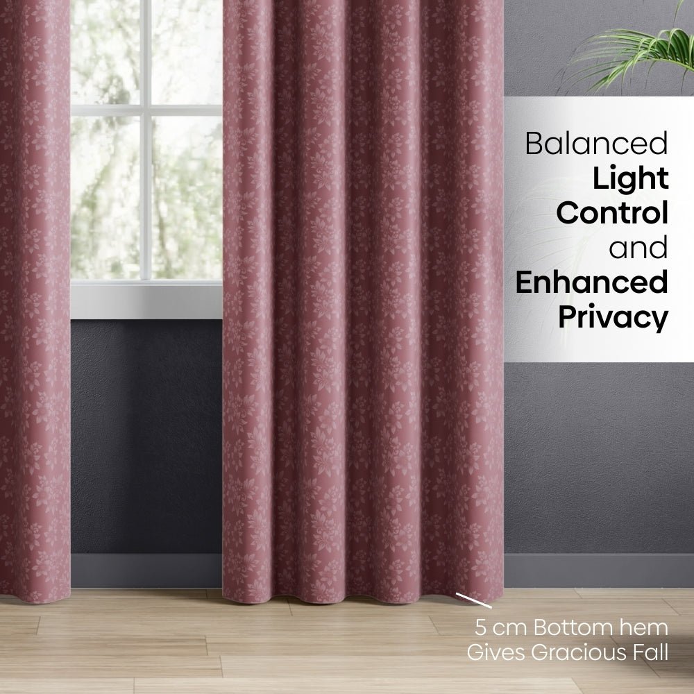 Blackout Solid With Embossed Design Elysian Bloom Pack Of 2 Curtain, Rose - Blackout Curtains | haus & kinder