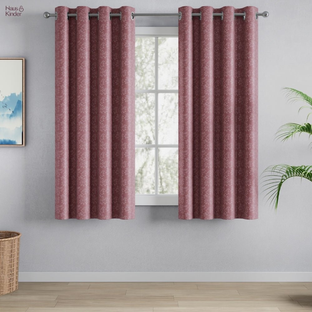 Blackout Solid With Embossed Design Elysian Bloom Pack Of 2 Curtain, Rose - Blackout Curtains | haus & kinder