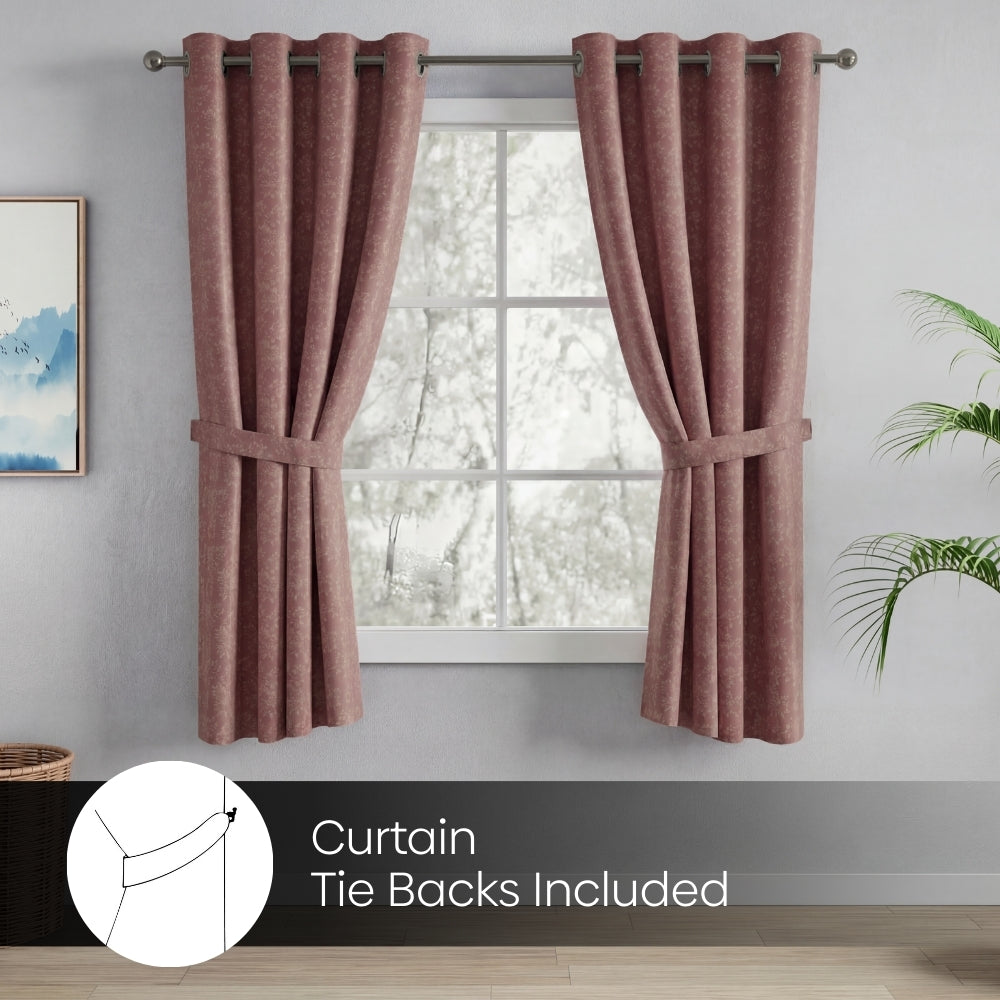Blackout Solid With Embossed Design Elysian Bloom Pack Of 2 Curtain, Rose