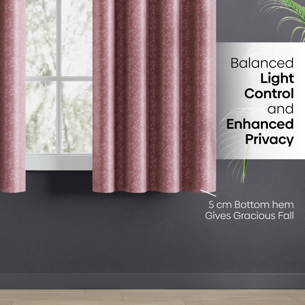 Blackout Solid With Embossed Design Elysian Bloom Pack Of 2 Curtain, Rose