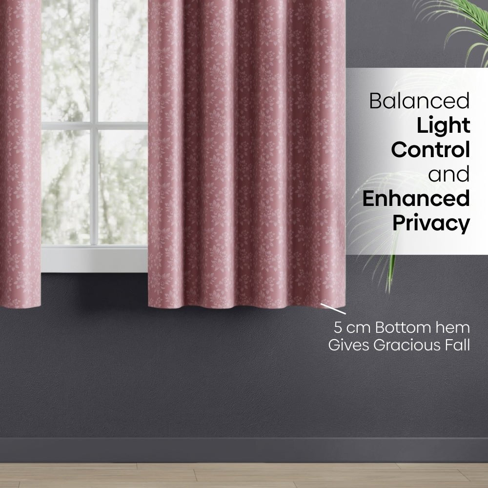 Blackout Solid With Embossed Design Elysian Bloom Pack Of 2 Curtain, Rose - Blackout Curtains | haus & kinder