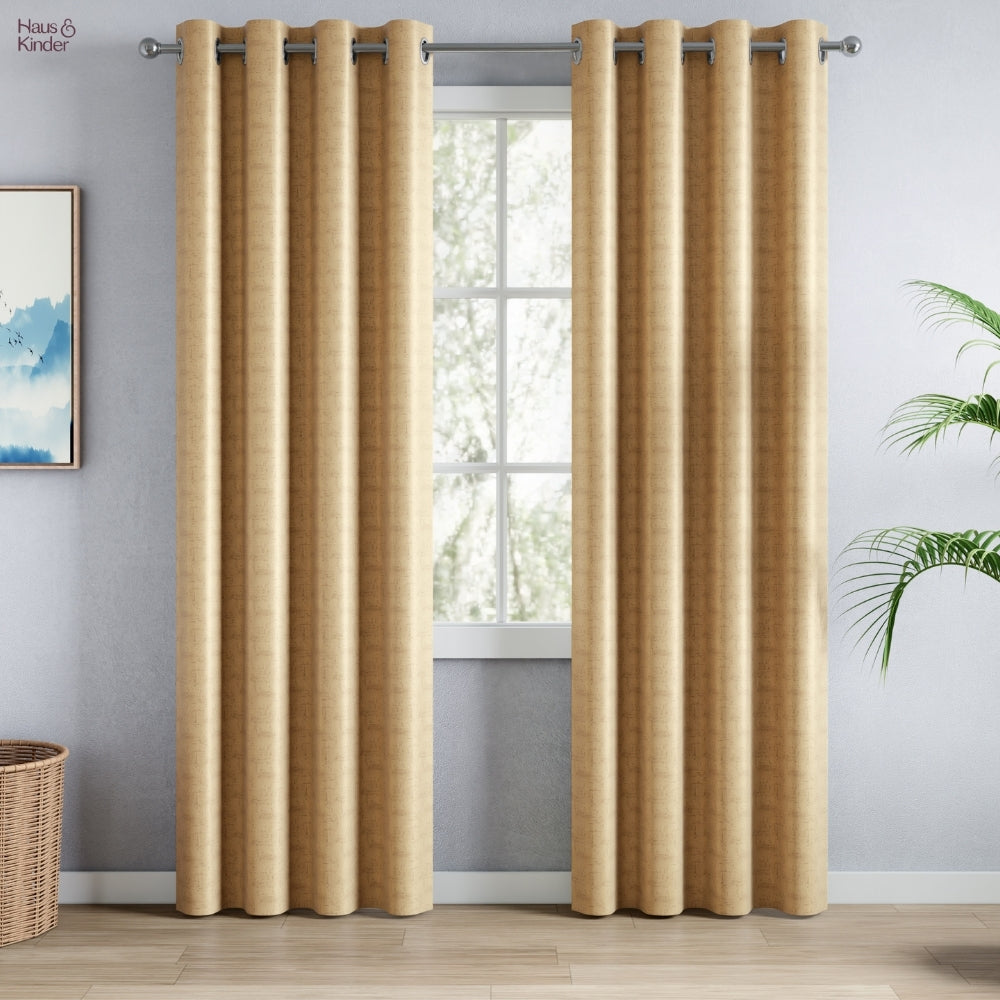 Blackout Solid With Embossed Design Earthveil Pack Of 2 Curtain, Beige