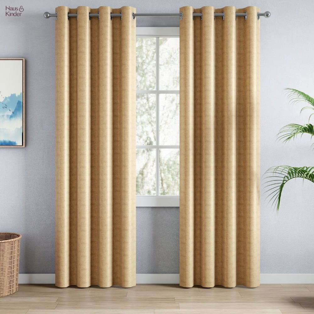Blackout Solid With Embossed Design Earthveil Pack Of 2 Curtain, Beige - Blackout Curtains | haus & kinder