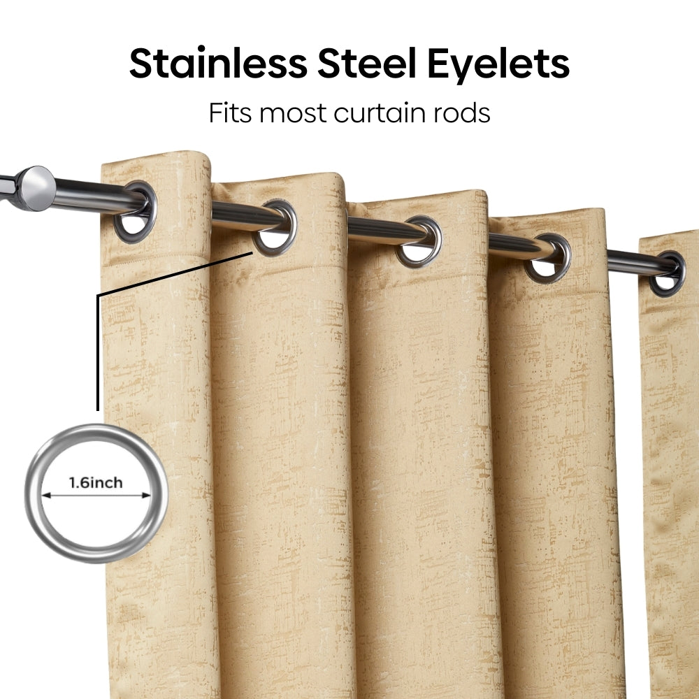 Blackout Solid With Embossed Design Earthveil Pack Of 2 Curtain, Beige