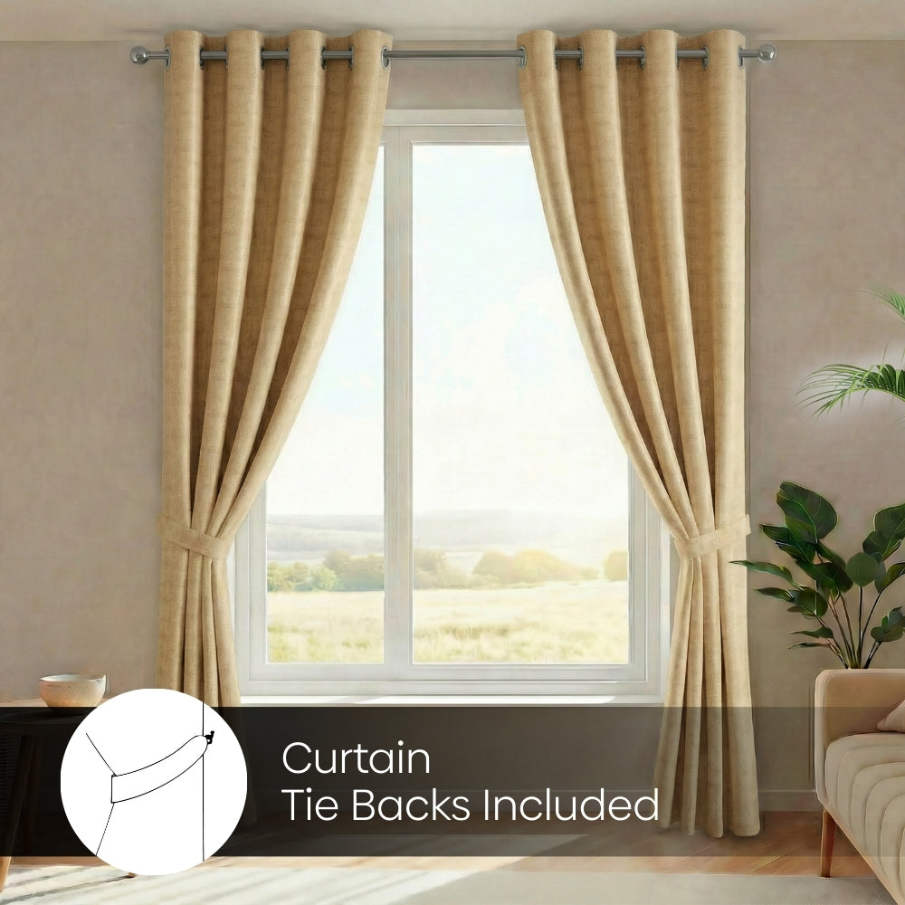 Blackout Solid With Embossed Design Earthveil Pack Of 2 Curtain, Beige