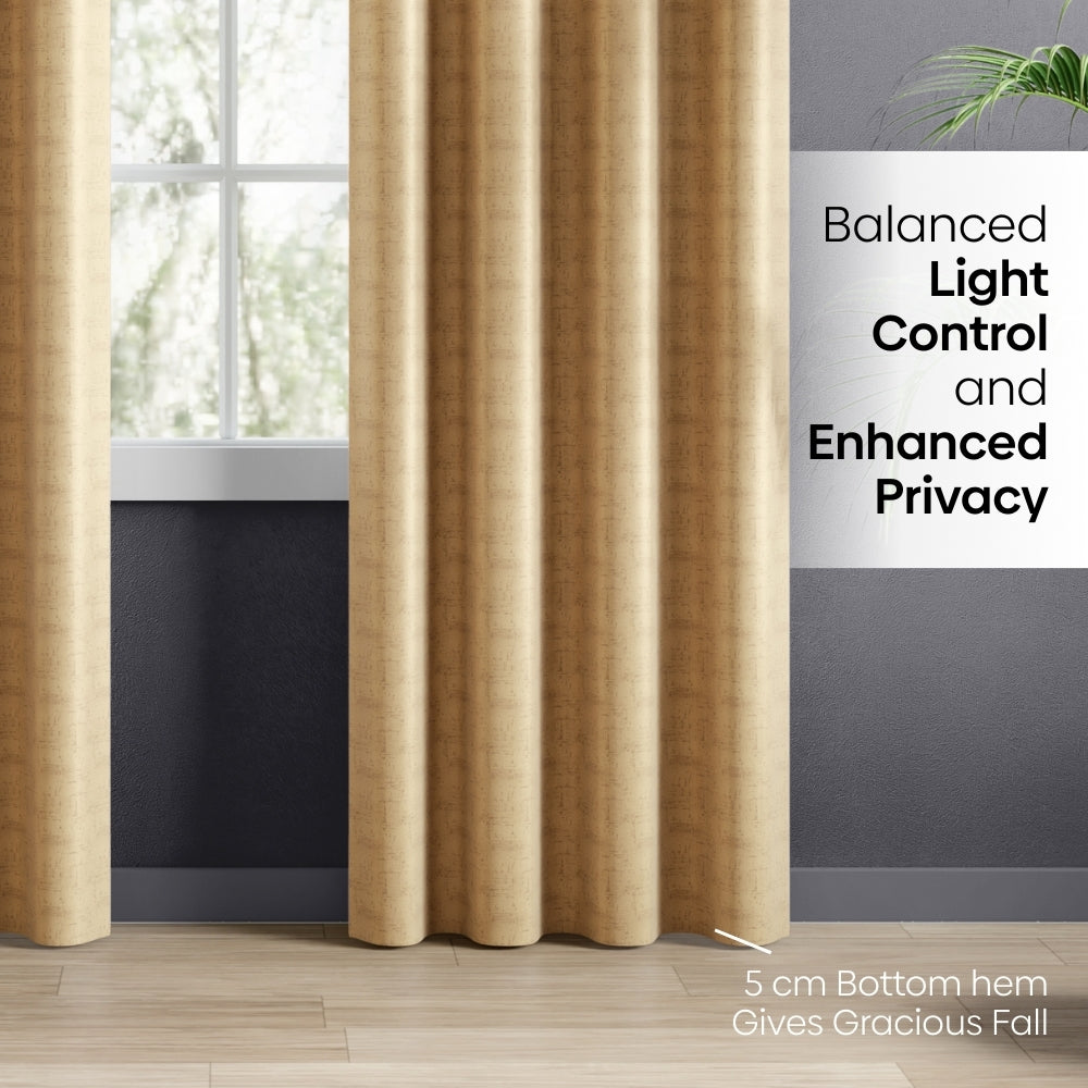 Blackout Solid With Embossed Design Earthveil Pack Of 2 Curtain, Beige