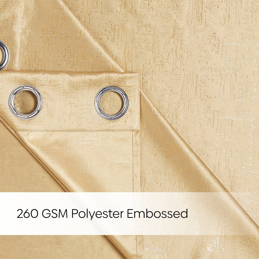 Blackout Solid With Embossed Design Earthveil Pack Of 2 Curtain, Beige