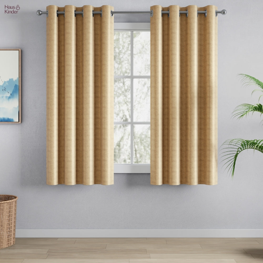 Blackout Solid With Embossed Design Earthveil Pack Of 2 Curtain, Beige