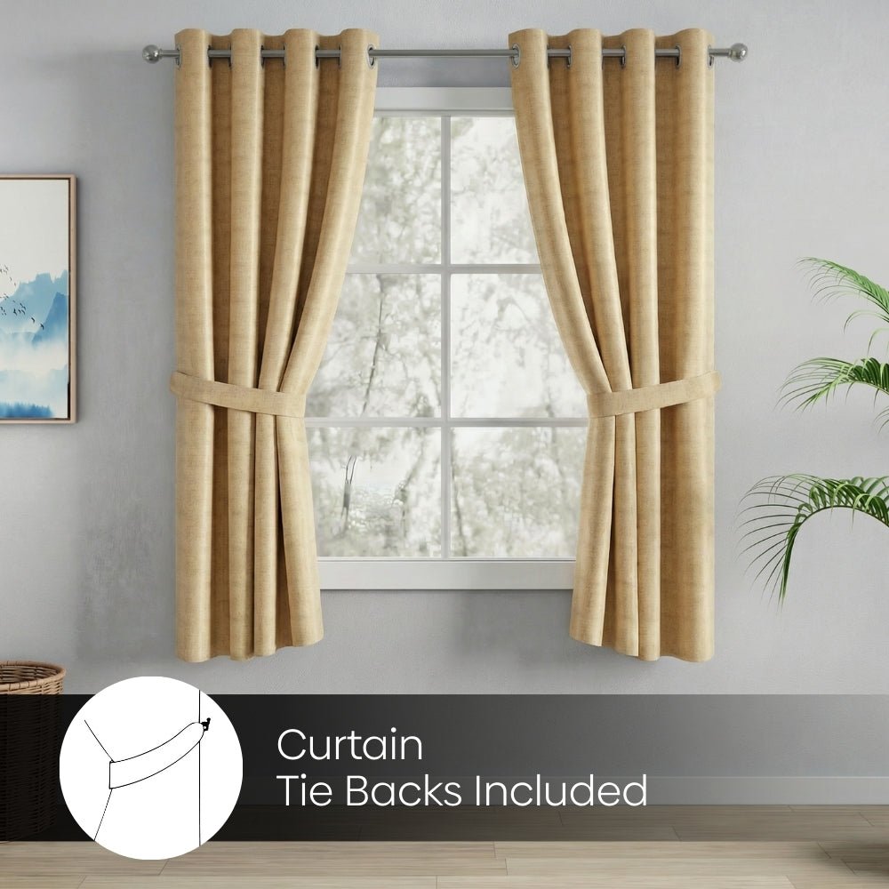 Blackout Solid With Embossed Design Earthveil Pack Of 2 Curtain, Beige - Blackout Curtains | haus & kinder