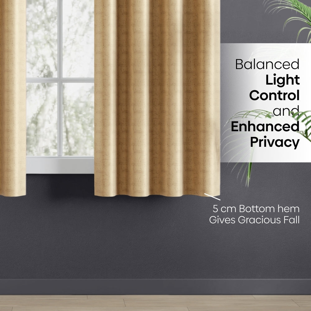Blackout Solid With Embossed Design Earthveil Pack Of 2 Curtain, Beige