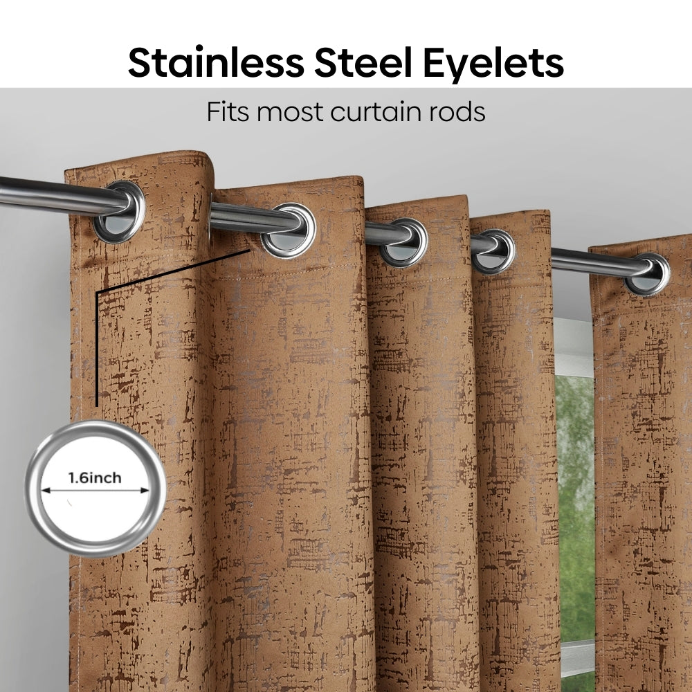 Blackout Solid With Embossed Design Earthveil Pack Of 2 Curtain, Taupe