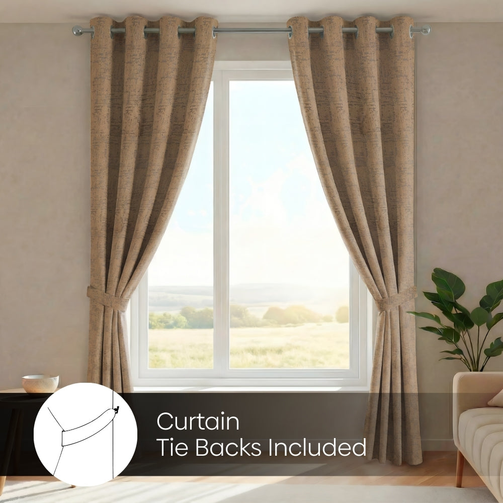 Blackout Solid With Embossed Design Earthveil Pack Of 2 Curtain, Taupe