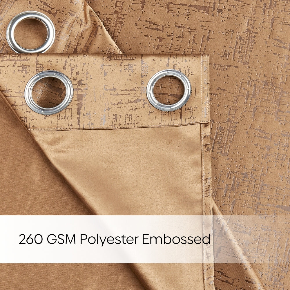 Blackout Solid With Embossed Design Earthveil Pack Of 2 Curtain, Taupe