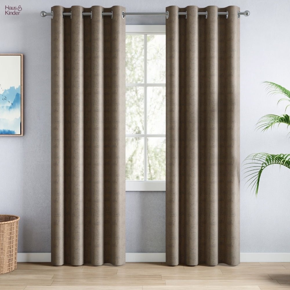 Blackout Solid With Embossed Design Earthveil Pack Of 2 Curtain, Metal Grey - Blackout Curtains | haus & kinder