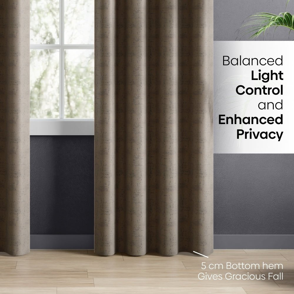 Blackout Solid With Embossed Design Earthveil Pack Of 2 Curtain, Metal Grey - Blackout Curtains | haus & kinder