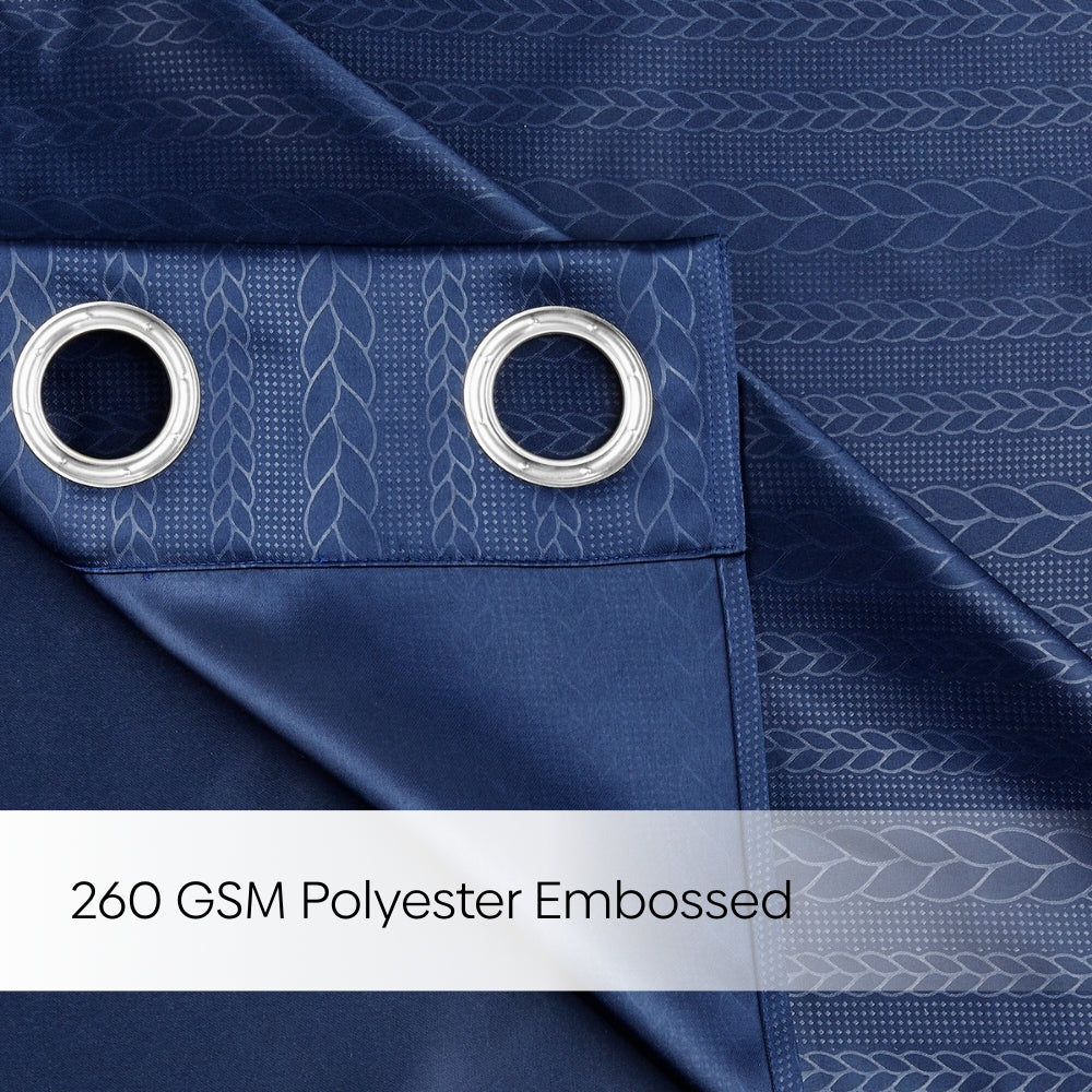 Blackout Solid With Embossed Design Cordova Pack Of 2 Curtain, Navy