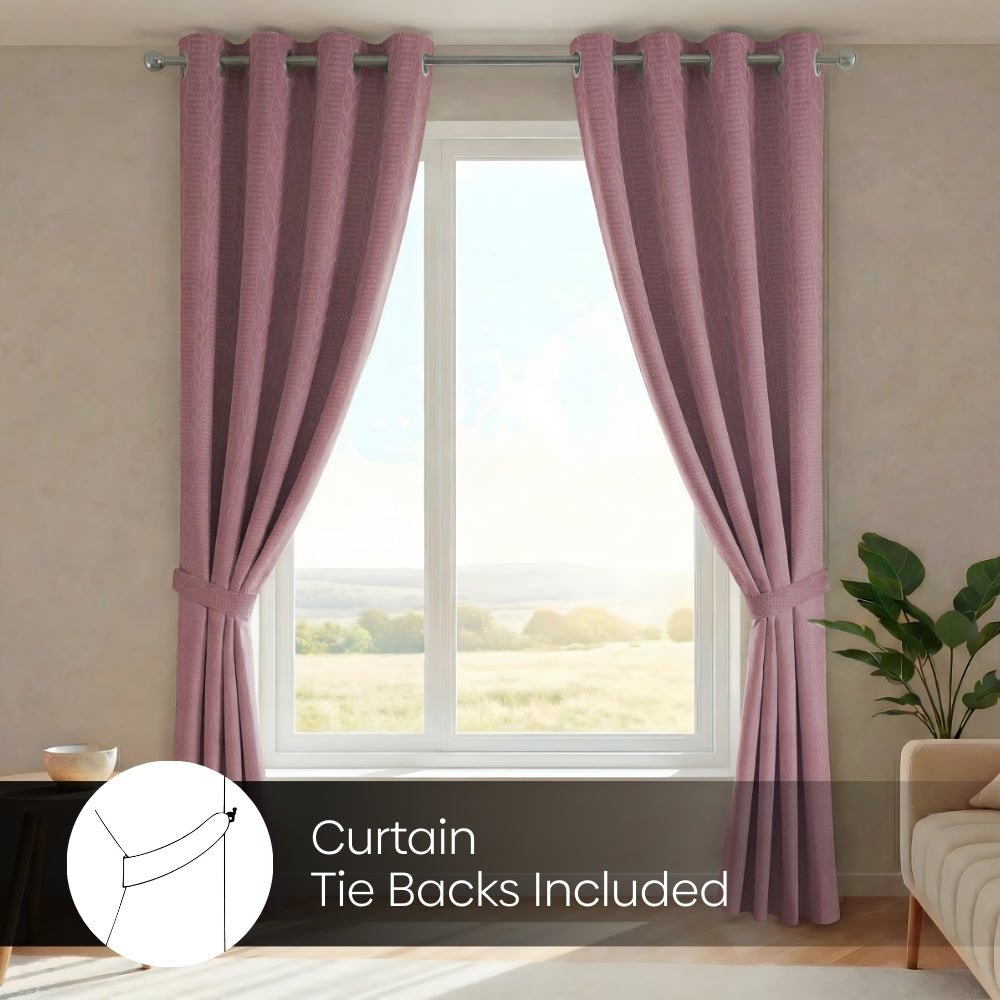 Blackout Solid With Embossed Design Cordova Pack Of 2 Curtain, Rosy - Blackout Curtains | haus & kinder