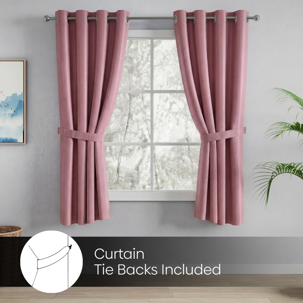 Blackout Solid With Embossed Design Cordova Pack Of 2 Curtain, Rosy