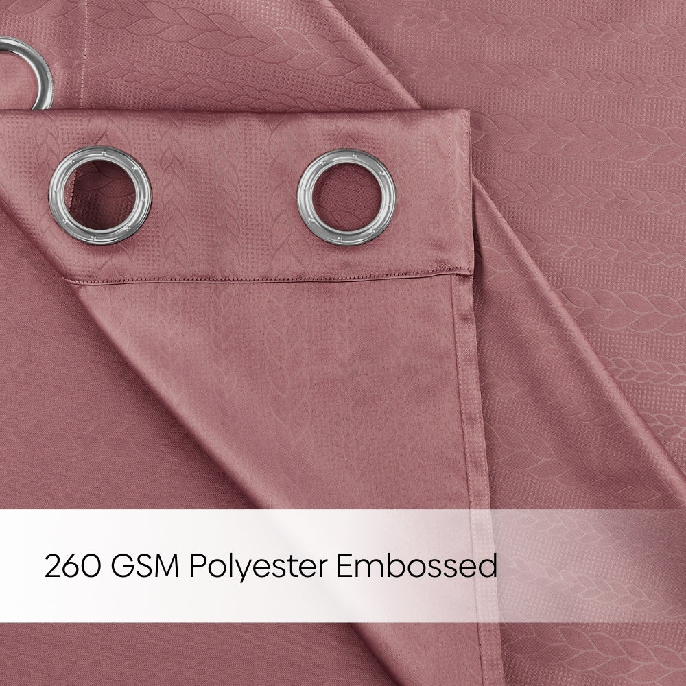 Blackout Solid With Embossed Design Cordova Pack Of 2 Curtain, Rosy