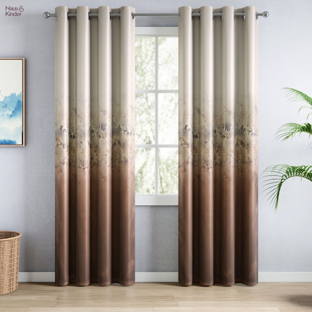 Blackout Panel Digital Printed Pack Of 2 Curtain, Mocha