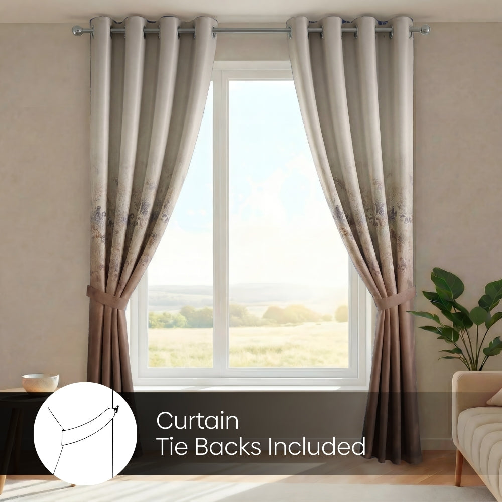 Blackout Panel Digital Printed Pack Of 2 Curtain, Mocha