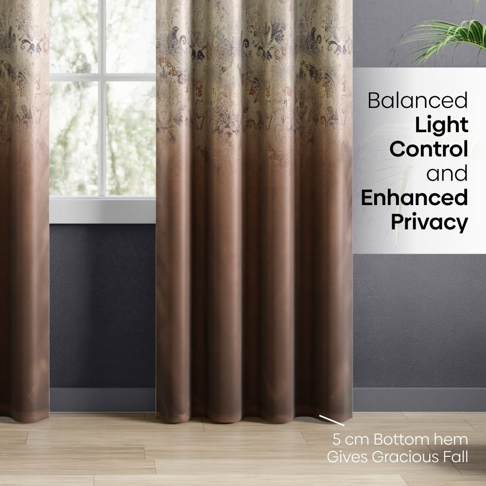 Blackout Panel Digital Printed Pack Of 2 Curtain, Mocha