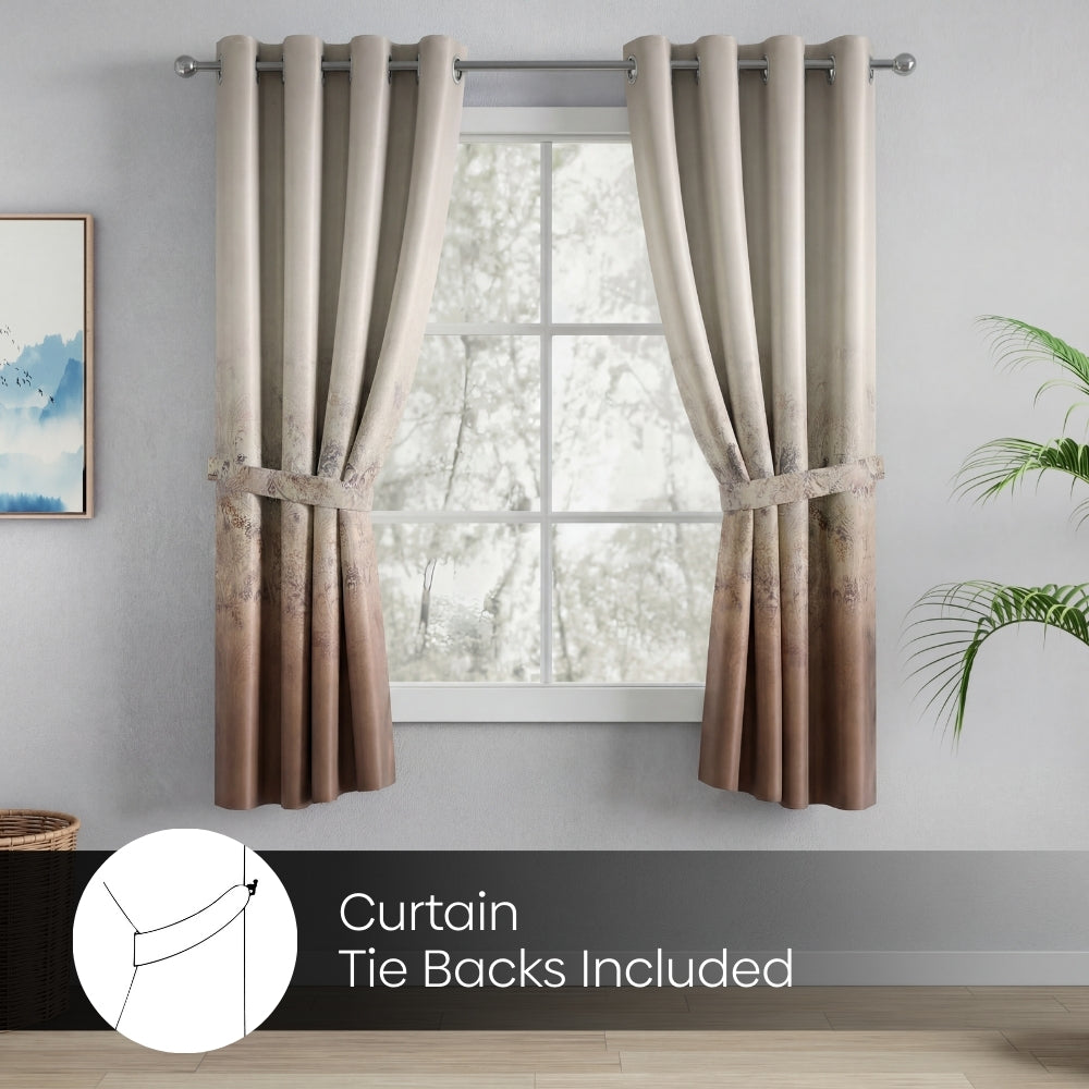 Blackout Panel Digital Printed Pack Of 2 Curtain, Mocha