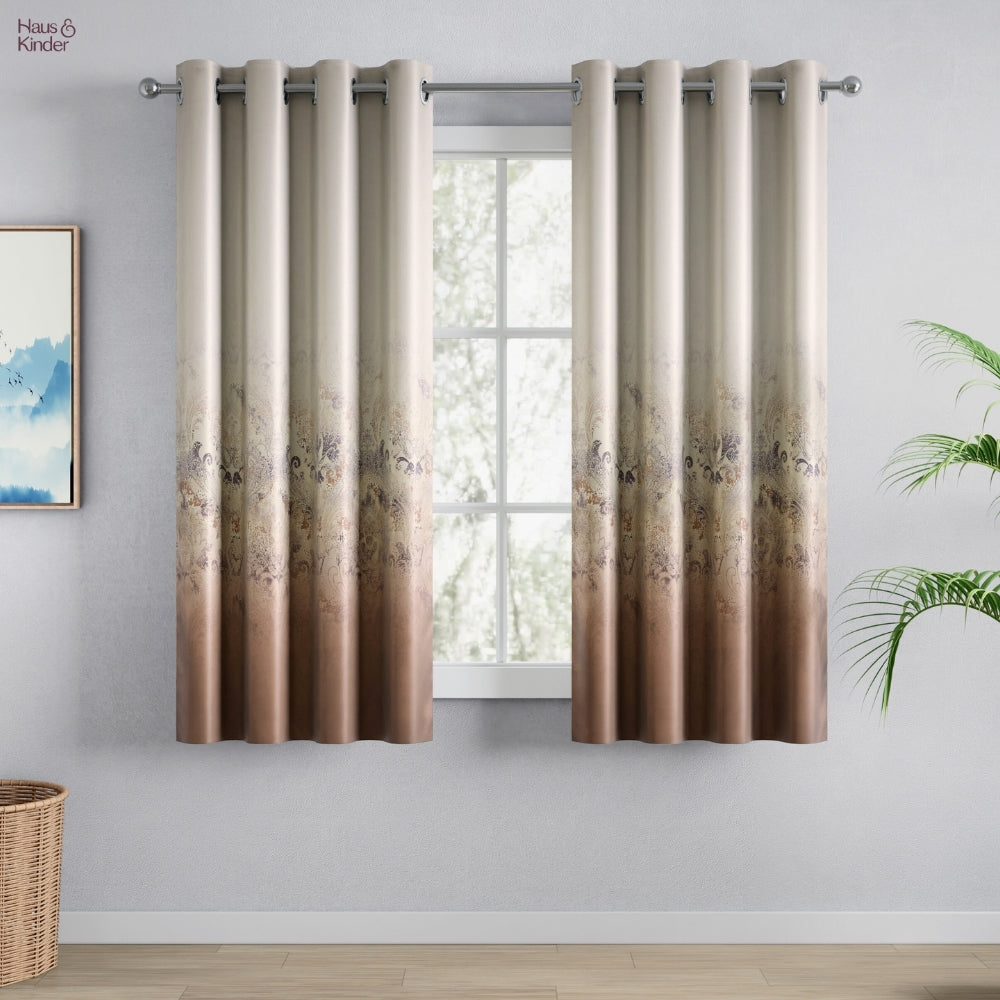 Blackout Panel Digital Printed Pack Of 2 Curtain, Mocha