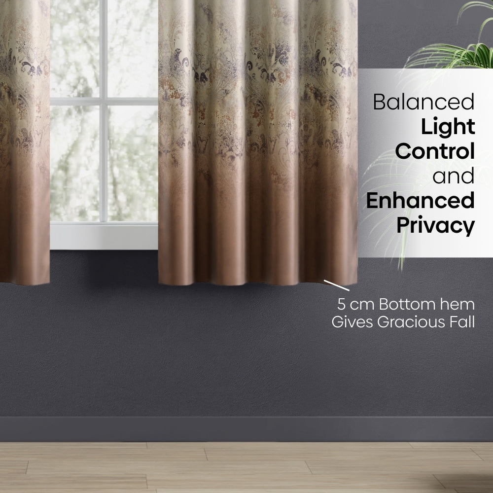 Blackout Panel Digital Printed Pack Of 2 Curtain, Mocha