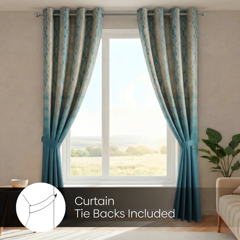 Blackout Panel Digital Printed Pack Of 2 Curtain, Teal - Blackout Curtains | haus & kinder