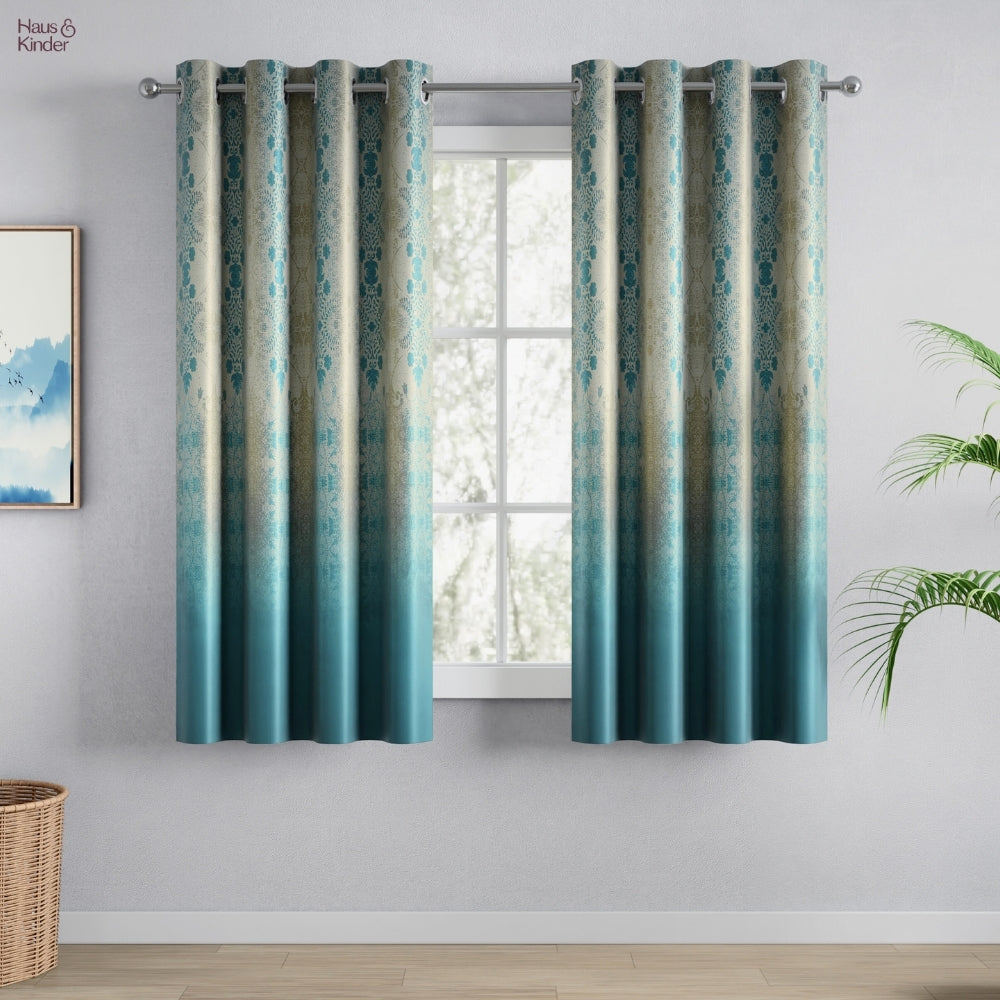 Blackout Panel Digital Printed Pack Of 2 Curtain, Teal