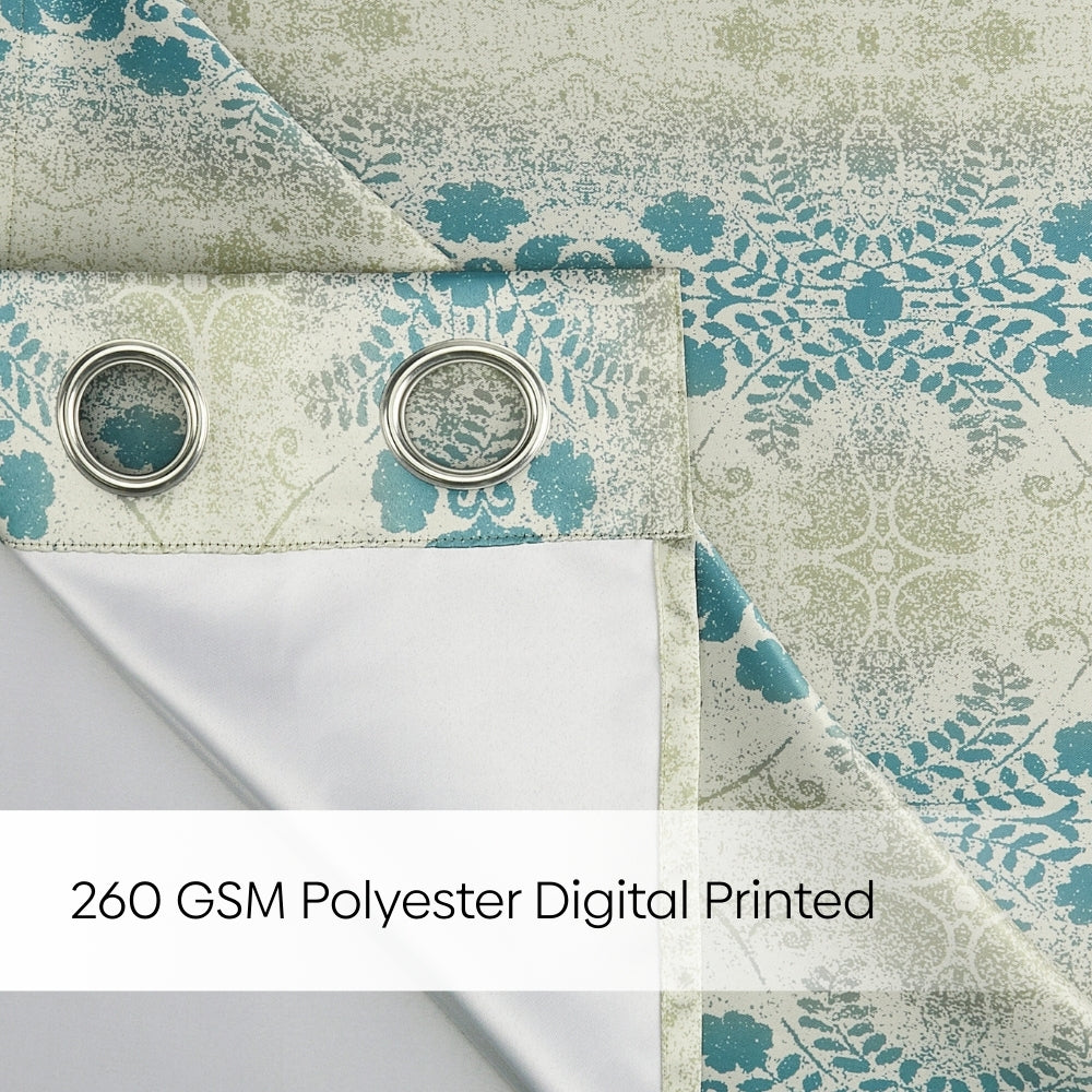 Blackout Panel Digital Printed Pack Of 2 Curtain, Turquoise