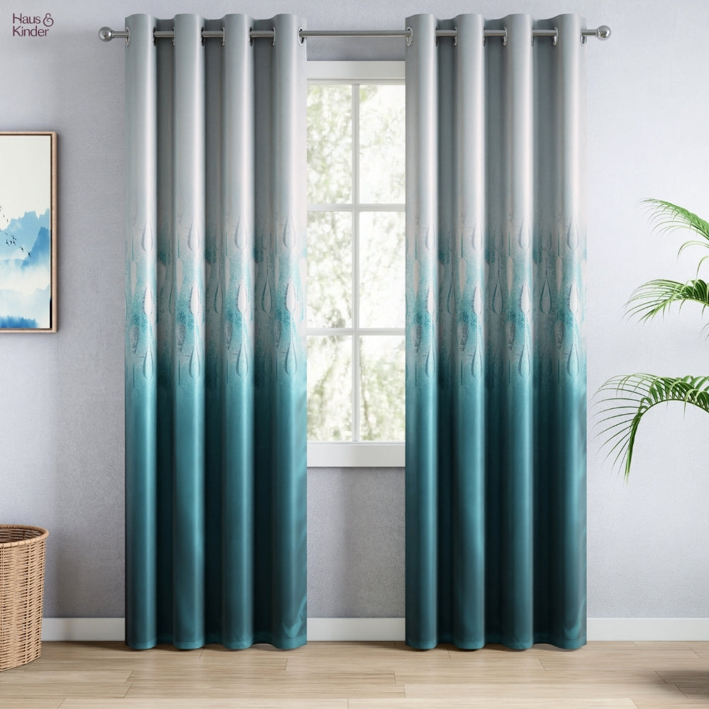 Blackout Panel Digital Printed Pack Of 2 Curtain, Turquoise