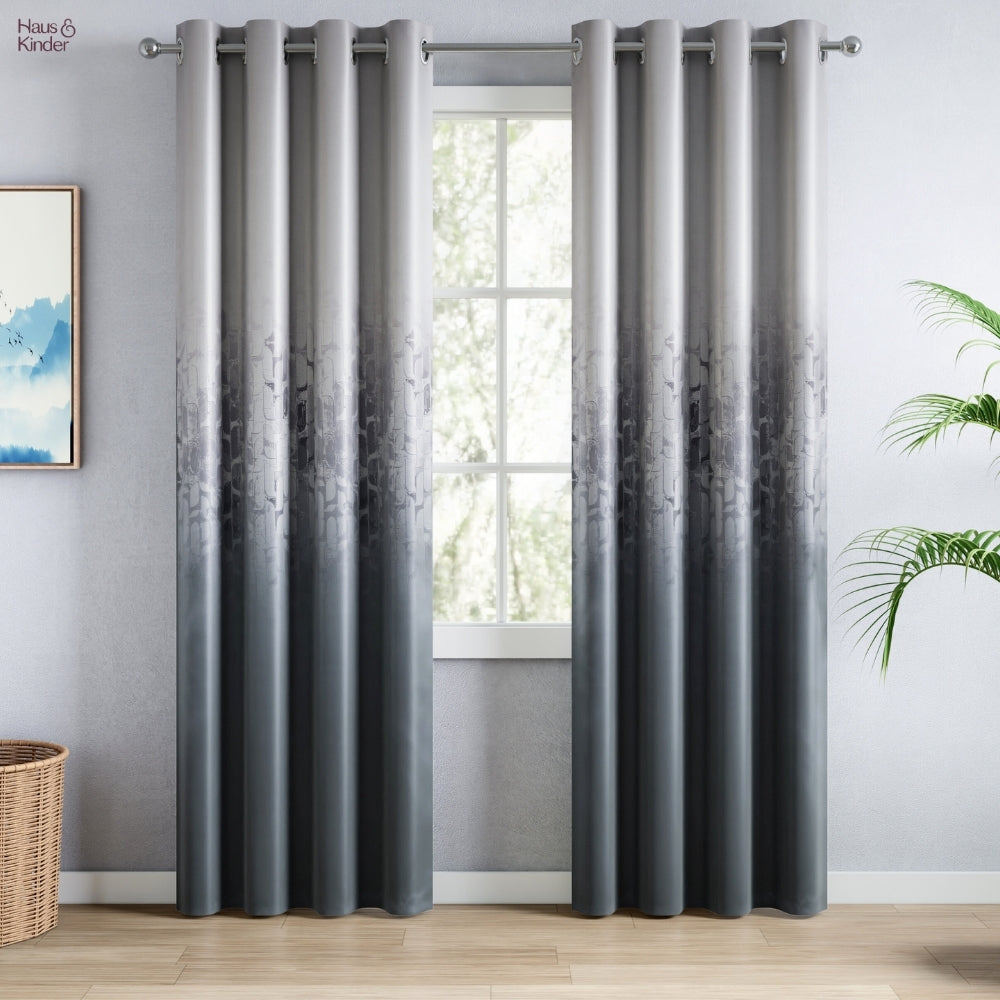 Blackout Panel Digital Printed Pack Of 2 Curtain, Ash