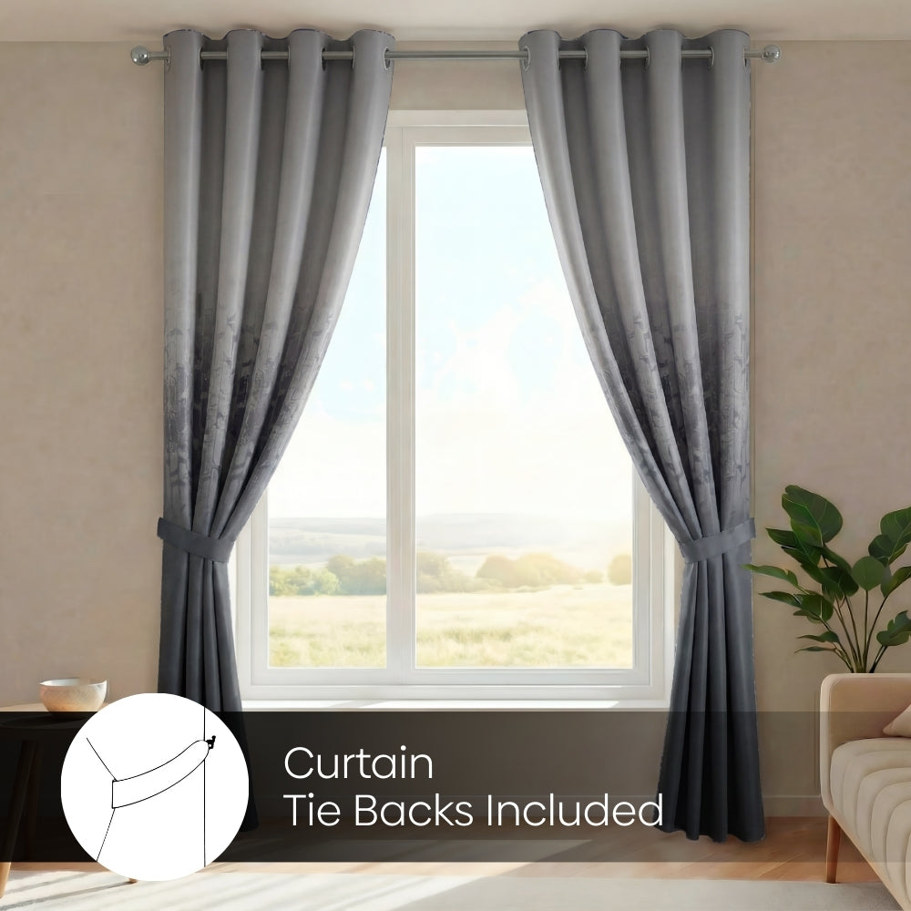 Blackout Panel Digital Printed Pack Of 2 Curtain, Ash