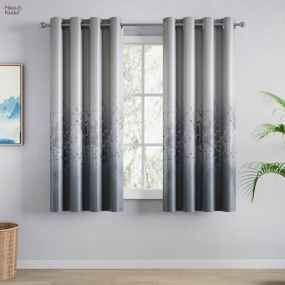 Blackout Panel Digital Printed Pack Of 2 Curtain, Ash