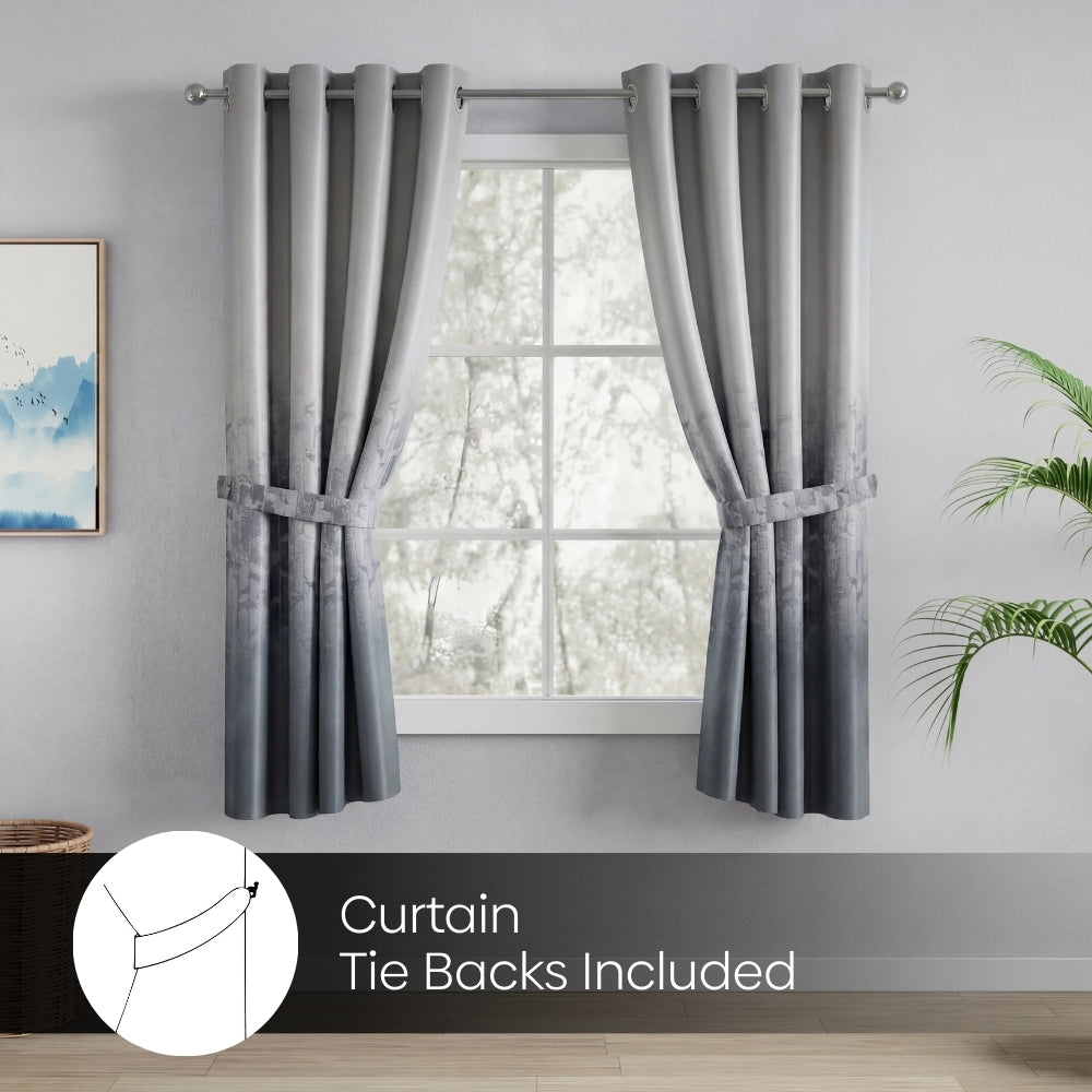 Blackout Panel Digital Printed Pack Of 2 Curtain, Ash